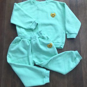 Smitn Bebe mint green with smiley face crew neck sweatshirt and sweatpants set